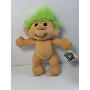 Vintage Troll-Kins Troll Plush Doll Trollkins GREEN Hair w Tags 1991 Acme APSCO